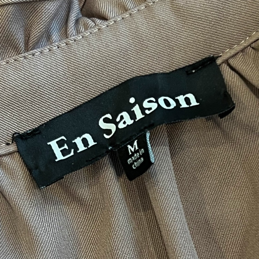 En Saison Tiered Babydoll Dress Peasant Band Collar Long Sleeve Mushroom M - Picture 10 of 16